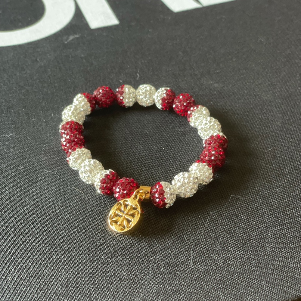 Rustic cuff red and white bracelet